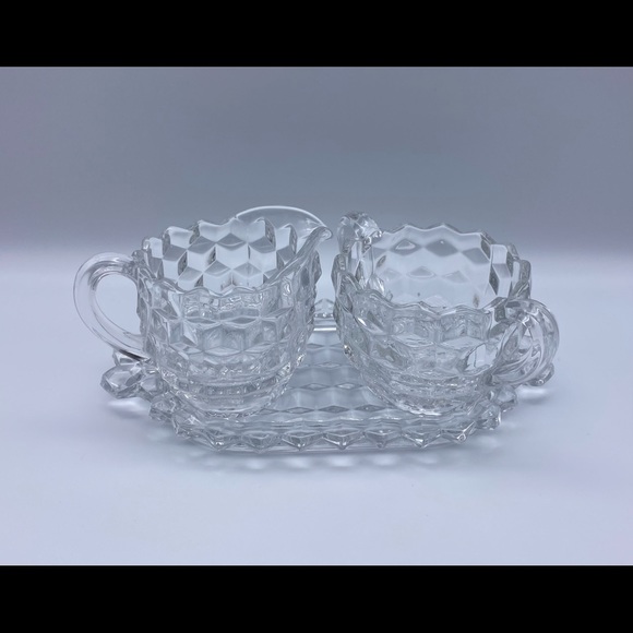 Vintage Fostoria American Clear 3 Piece Cream & Sugar Set - Picture 2 of 12